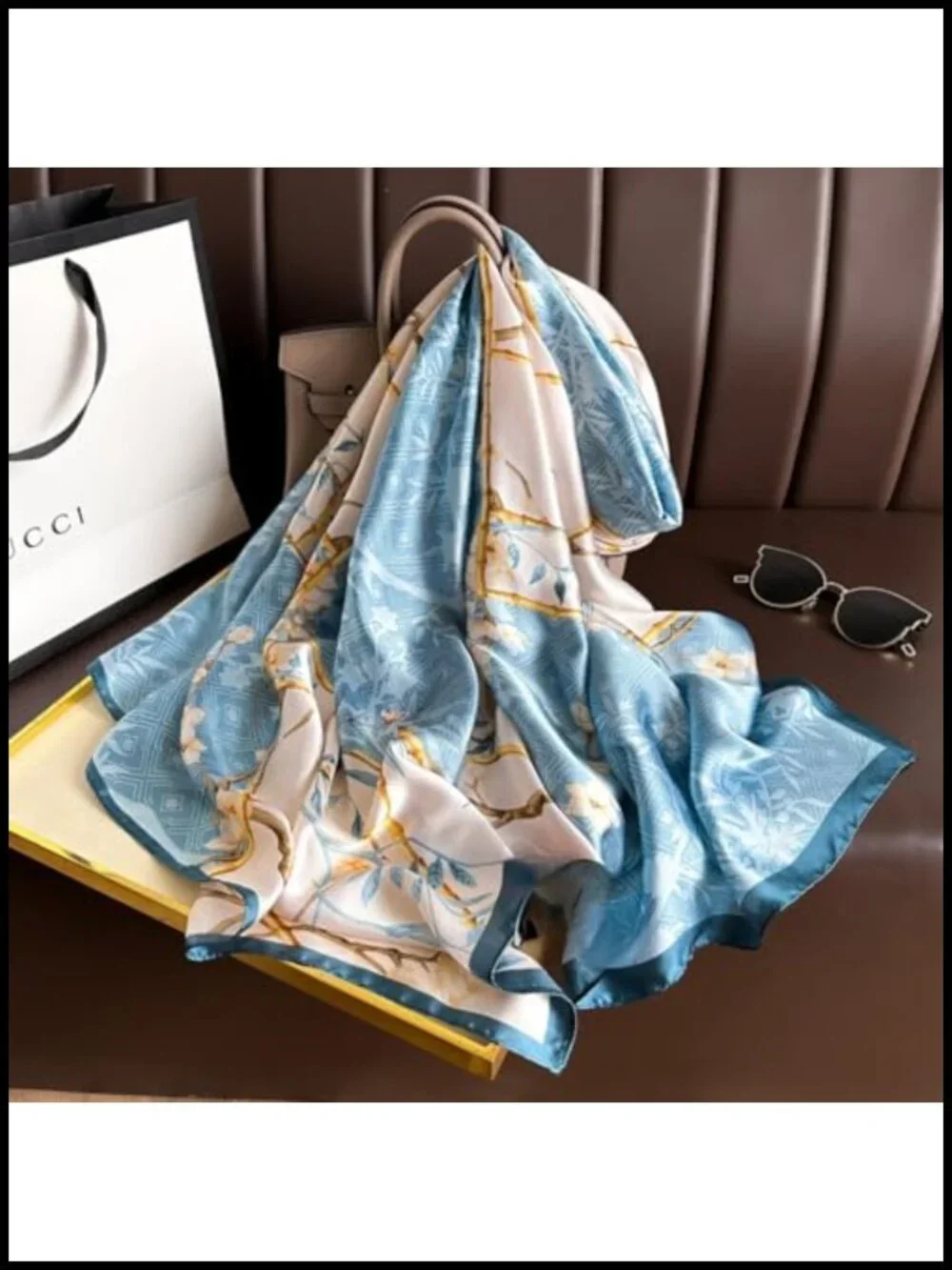 Elegant Silk Scarf Shawl Lightweight Floral Satin Scarf Trendy Silky Headscarf